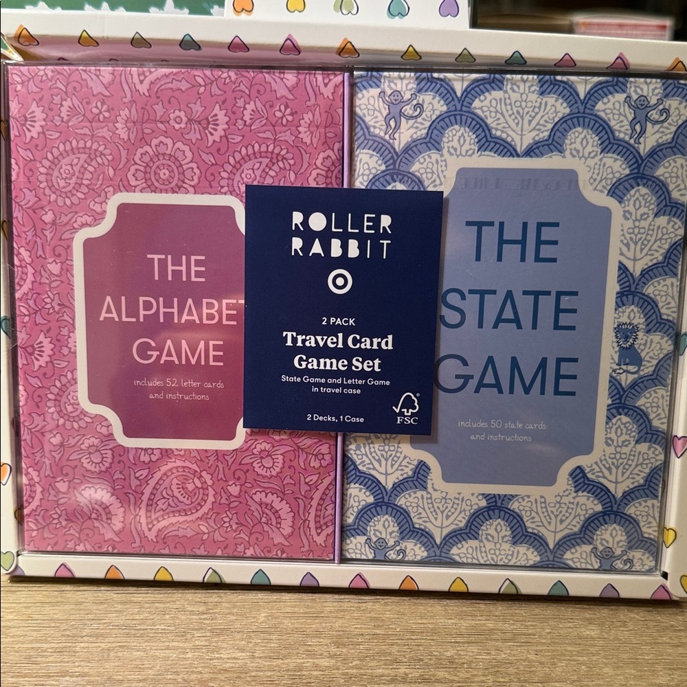 Rare! Roller Rabbit Pink & Blue Travel Card Game Set Authentic
